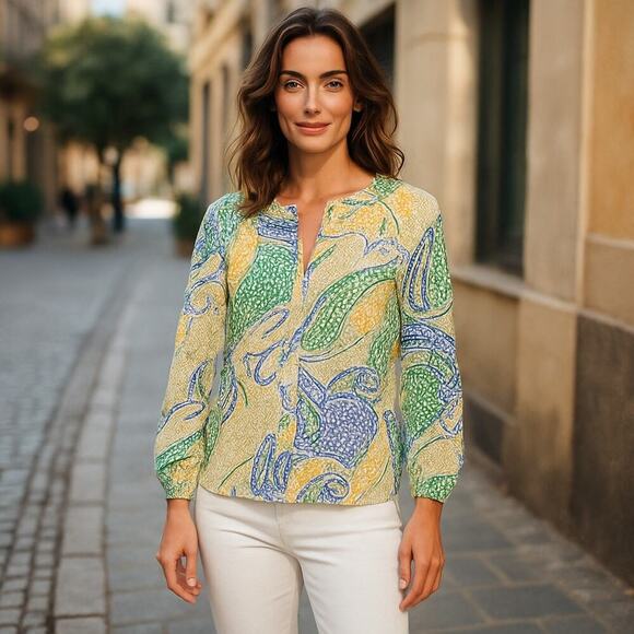 Talbots Smocked Floral Long Sleeve Peasant Top 0X Butter Yellow Crochet Cottage - Picture 1 of 12